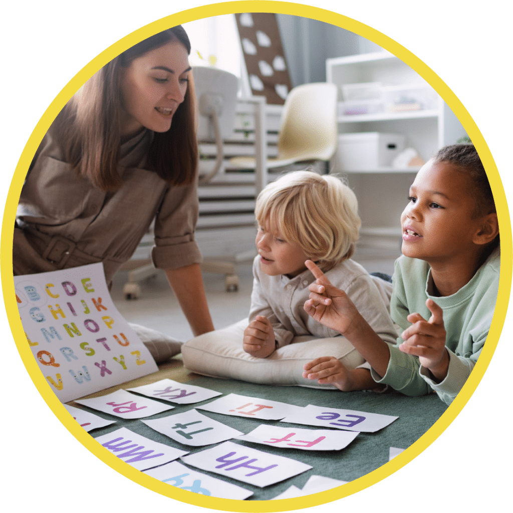 Adult teaching children speech